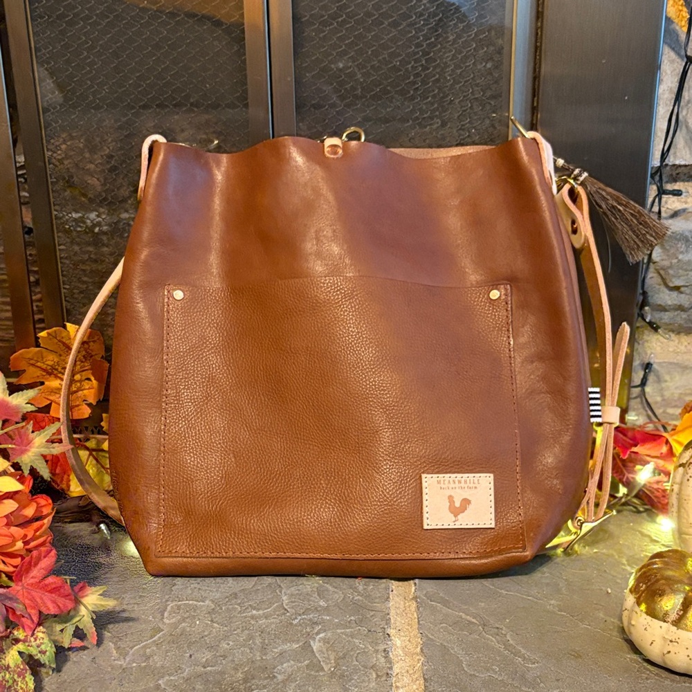 Meanwhile Back On The farm saddle, leather carry all handbag